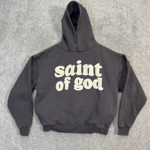 Saint of God Hoodie Size Small Charcoal Gray 100% Cotton Pullover